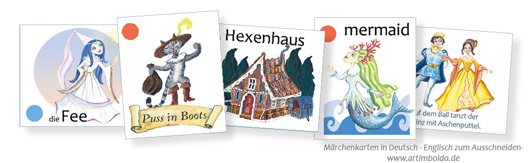 Märchenkarten zum Ausschneiden in Deutsch - Englisch www.artimboldo.de