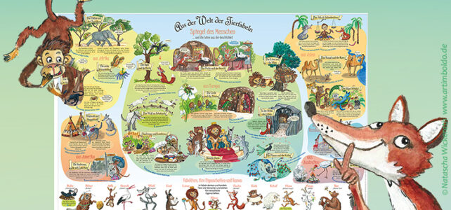 Tierfabeln Poster – Großes Lernposter für Schule, Deutschunterricht, Klassenraum, Familie und Kinderzimmer